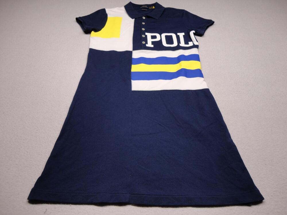 Polo Ralph Lauren Dress Womens XS Navy Blue Mesh Mini Colorblock POLO Logo